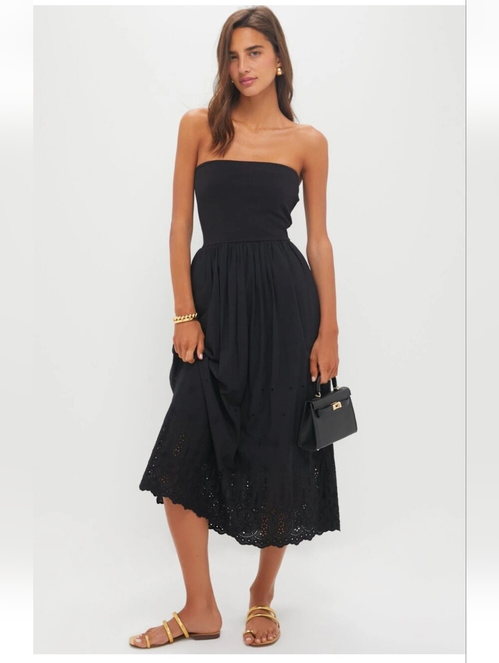 Tuckernuck NWT Black Harper Midi Dress Eyelet Hem size M Pockets
